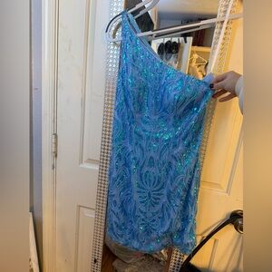 Blue One-Shoulder Sequin Dress, homecoming